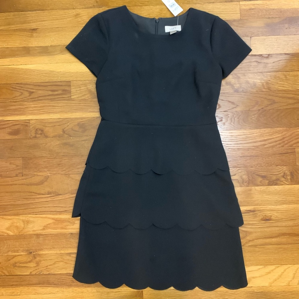 Ann Taylor Loft Black Scallop Dress